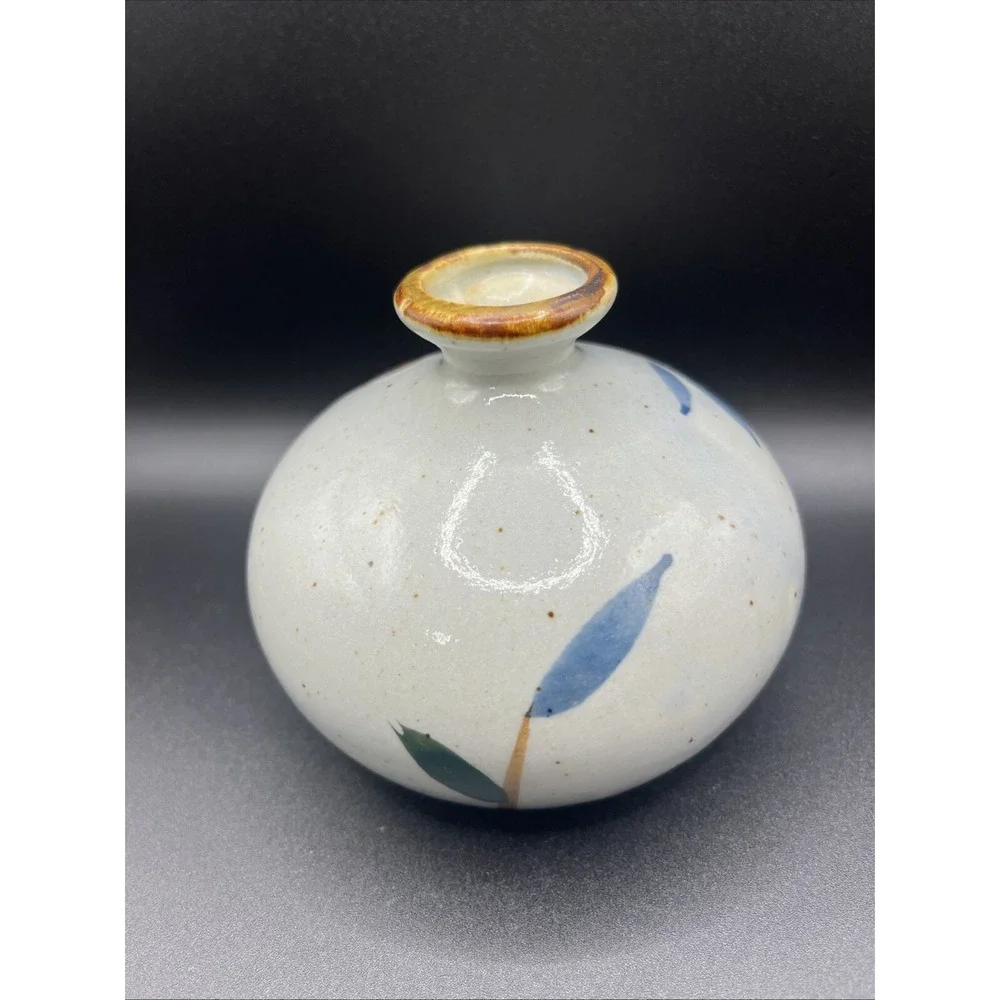 Vase Floral Glazed Art Pottery Hand Painted 3.5
